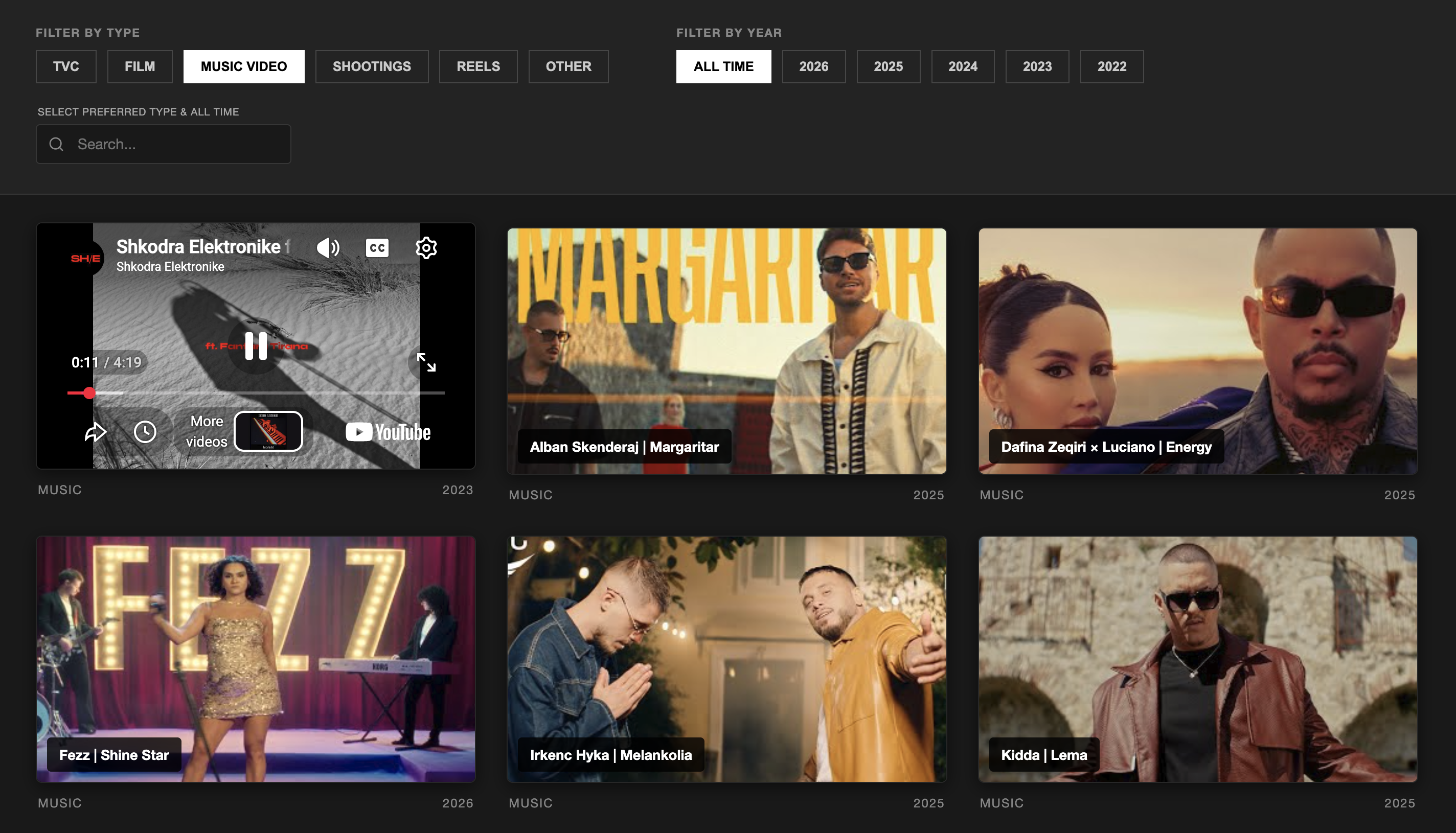 Dosja Casting — filterable project archive